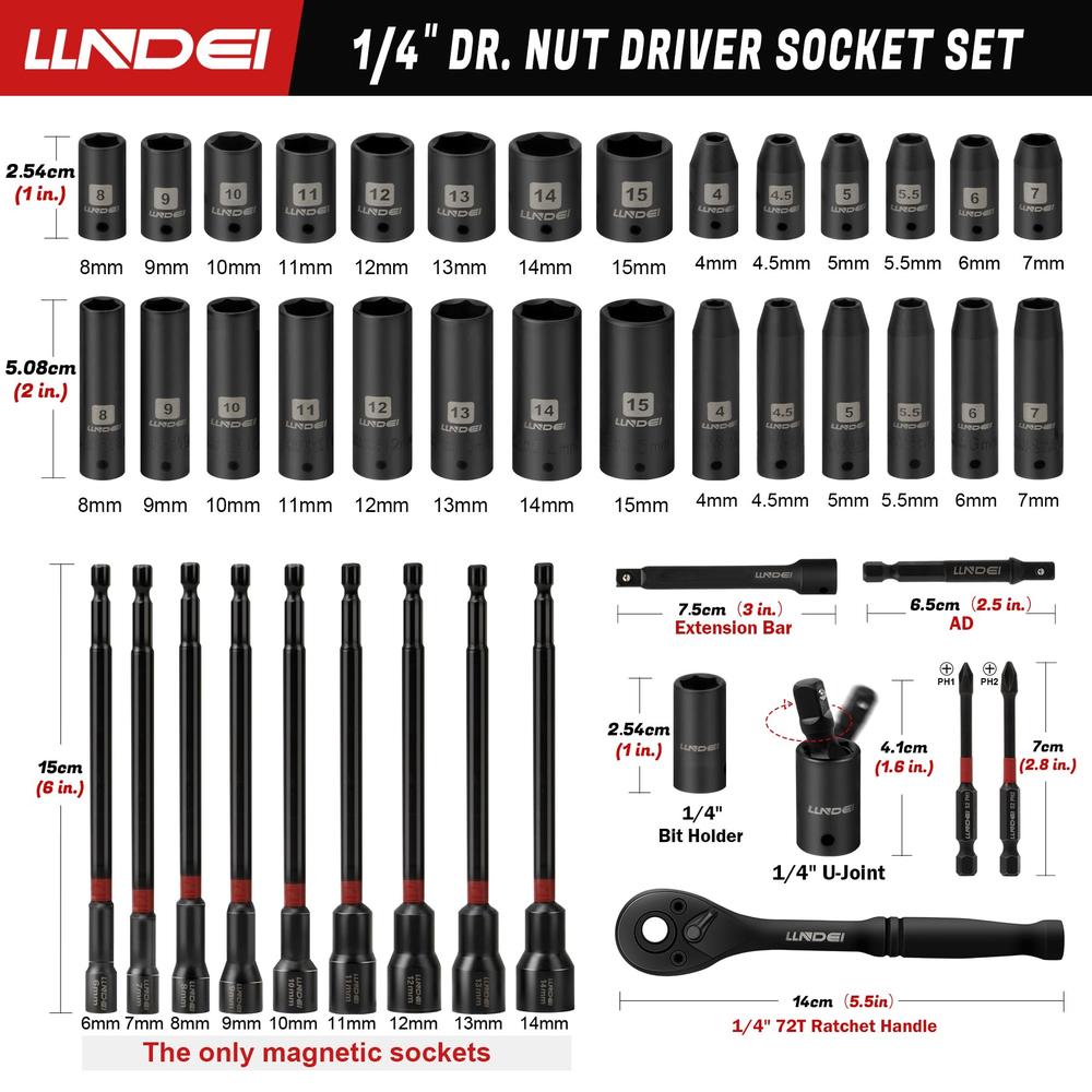 LLNDEI 1/4 Drive Socket Set & Nut Driver Set 38PCS,1/4-Inch Sockets LLNDEI 1/4 Drive Socket Set & Nut Driver Set 38PCS,1/4-Inch Sockets