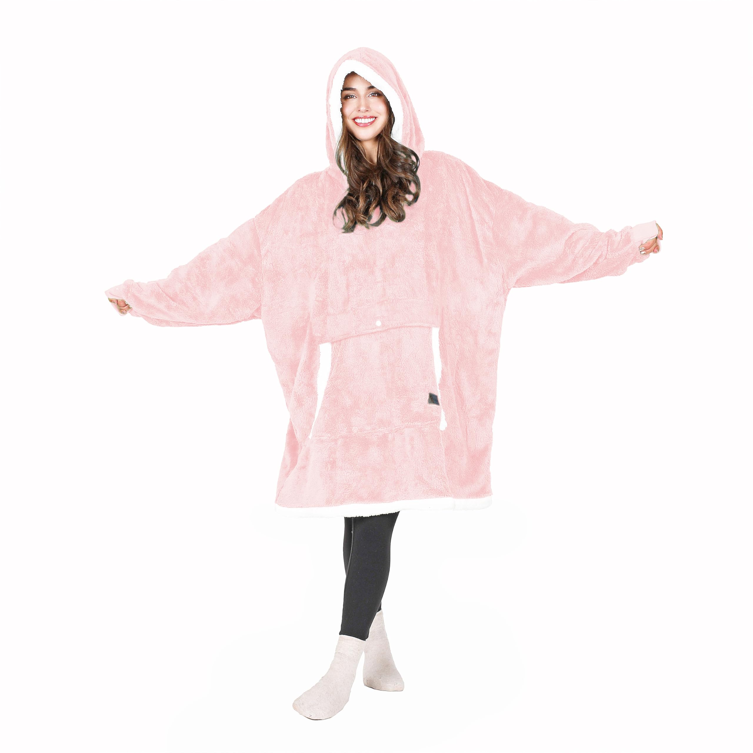 Tirrinia Oversized Blanket Hoodie Wearable Fluffy Sherpa Blanket Lightweight Cozy Sweatshirt Blanket Gift for Adult Women Men