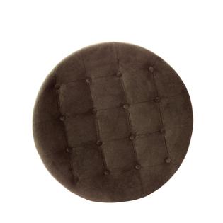 Homepop Large Round Storage Ottoman – Brown Faux Leather Button Tufted Ottoman With Lift Top