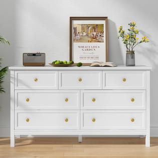 cARPETNAL CARPETNAL White Dresser for Bedroom 7 Drawer Dresser with Wide Drawers and Gold Metal Handles 55 White and Gold Dresser TV Sta cARPETNAL CARPETNAL White Dresser for Bedroom 7 Drawer Dresser with Wide Drawers and Gold Metal Handles 55 White and Gold Dresser TV Sta