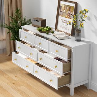 cARPETNAL CARPETNAL White Dresser for Bedroom 7 Drawer Dresser with Wide Drawers and Gold Metal Handles 55 White and Gold Dresser TV Sta cARPETNAL CARPETNAL White Dresser for Bedroom 7 Drawer Dresser with Wide Drawers and Gold Metal Handles 55 White and Gold Dresser TV Sta