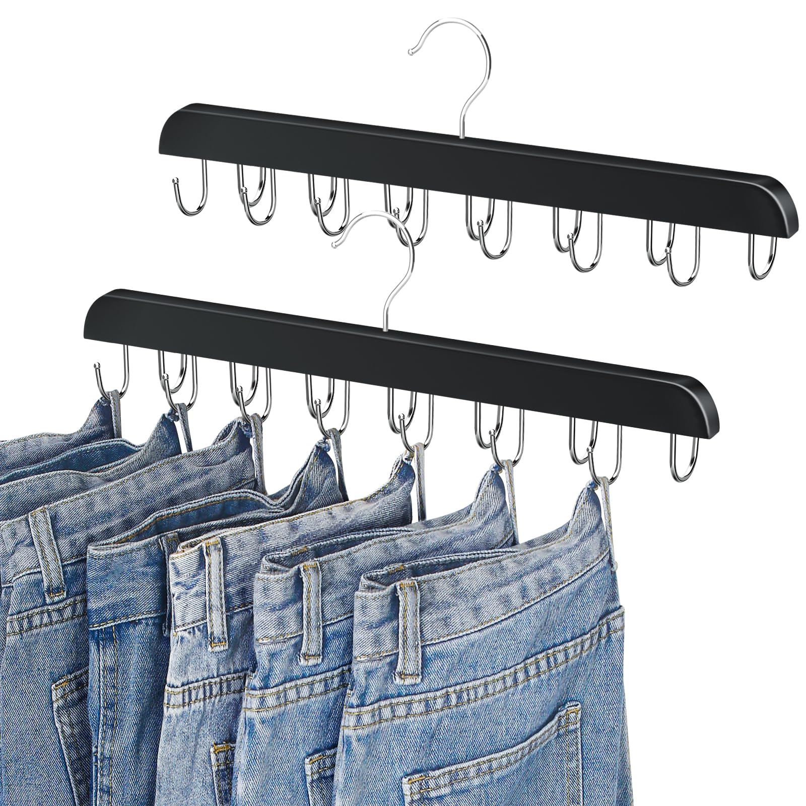 kaqube Jean Hangers for Closet 14 Wood Jeans Hooks Space Saving
