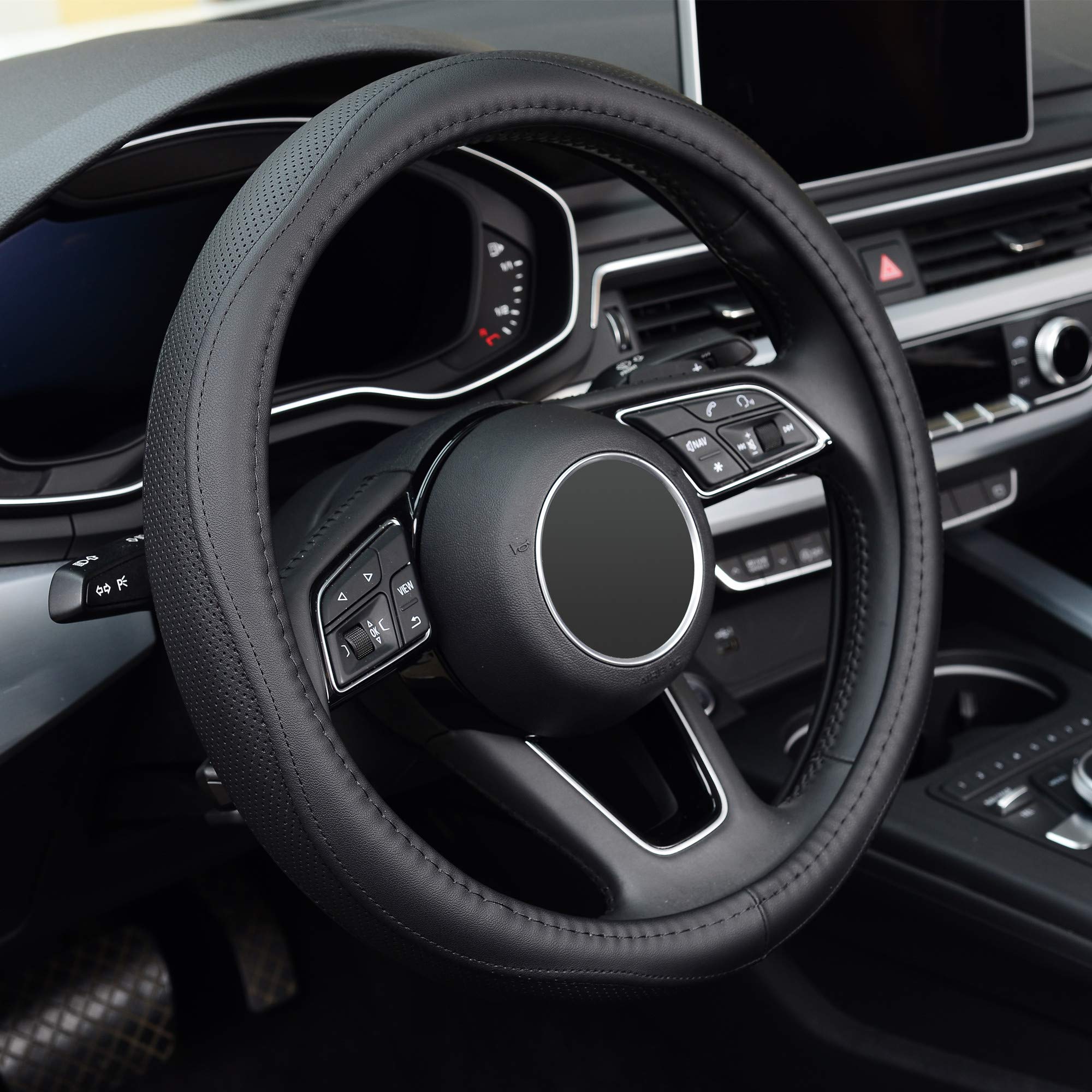15inch Sew Steering Wheel Cover Microfiber Leather Car Auto Steering Wheel Cover