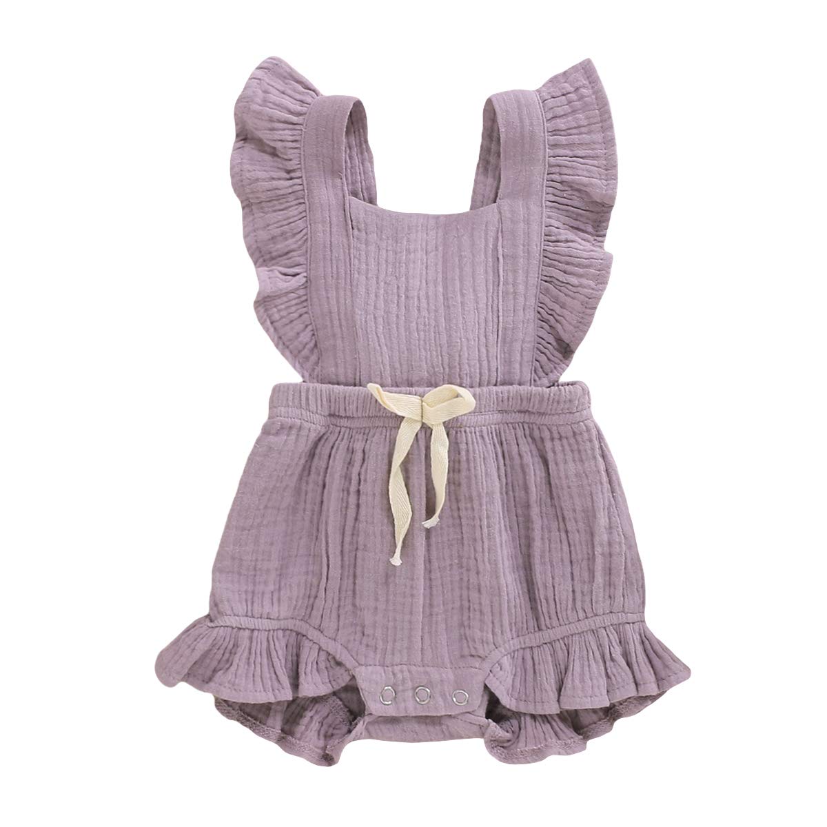 Younger Tree Toddler Baby Girl Ruffled Sleeveless Romper Casual Summer Jumpsuit Cotton Linen Clothes (Light Purple 0-3 Months)