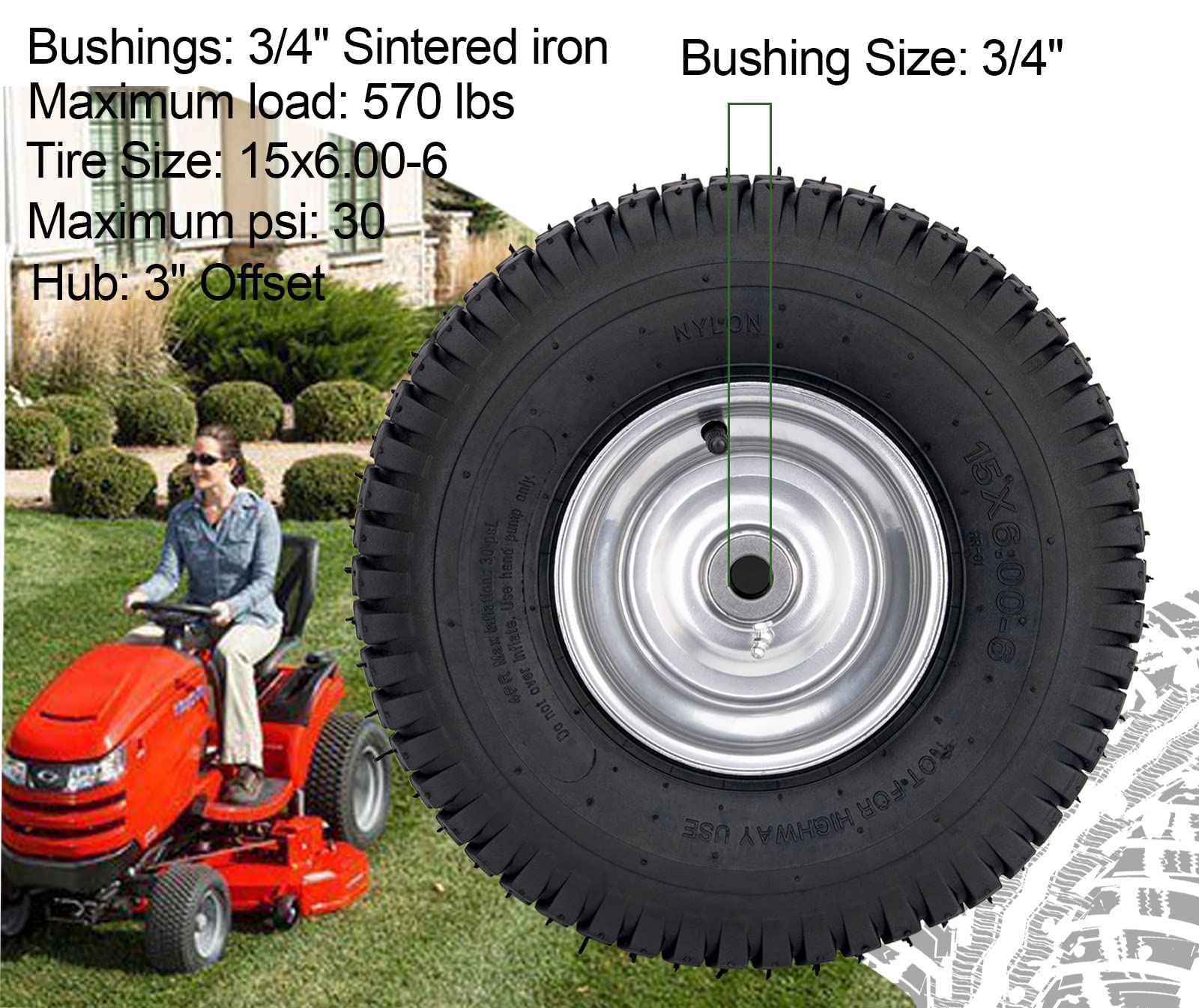 MaxAuto Set Of 4 Lawn Mower Tires 15x6-6 Front &amp; 20x10-8 Rear, 4-Ply Tubeless Tire 15x6.00-6 &amp; 20x10.00-8 For Garden Golf Cart Riding Tractor Turf Tires, 4 Pack In 2 Packages