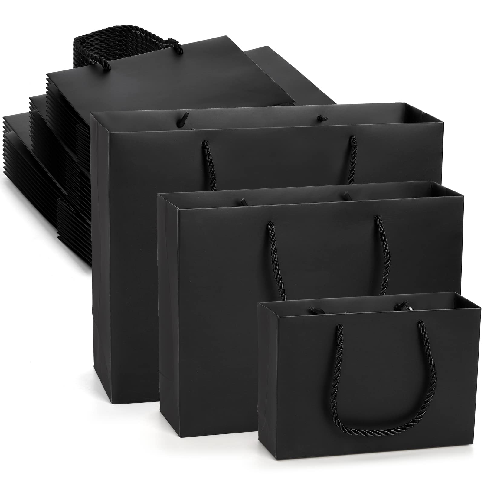 Lyellfe 30 Pack Black Gift Bags, Heavy Duty Kraft Paper Bag with