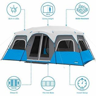 Core 12 Person Instant Cabin Tent With Led Lights Large Room