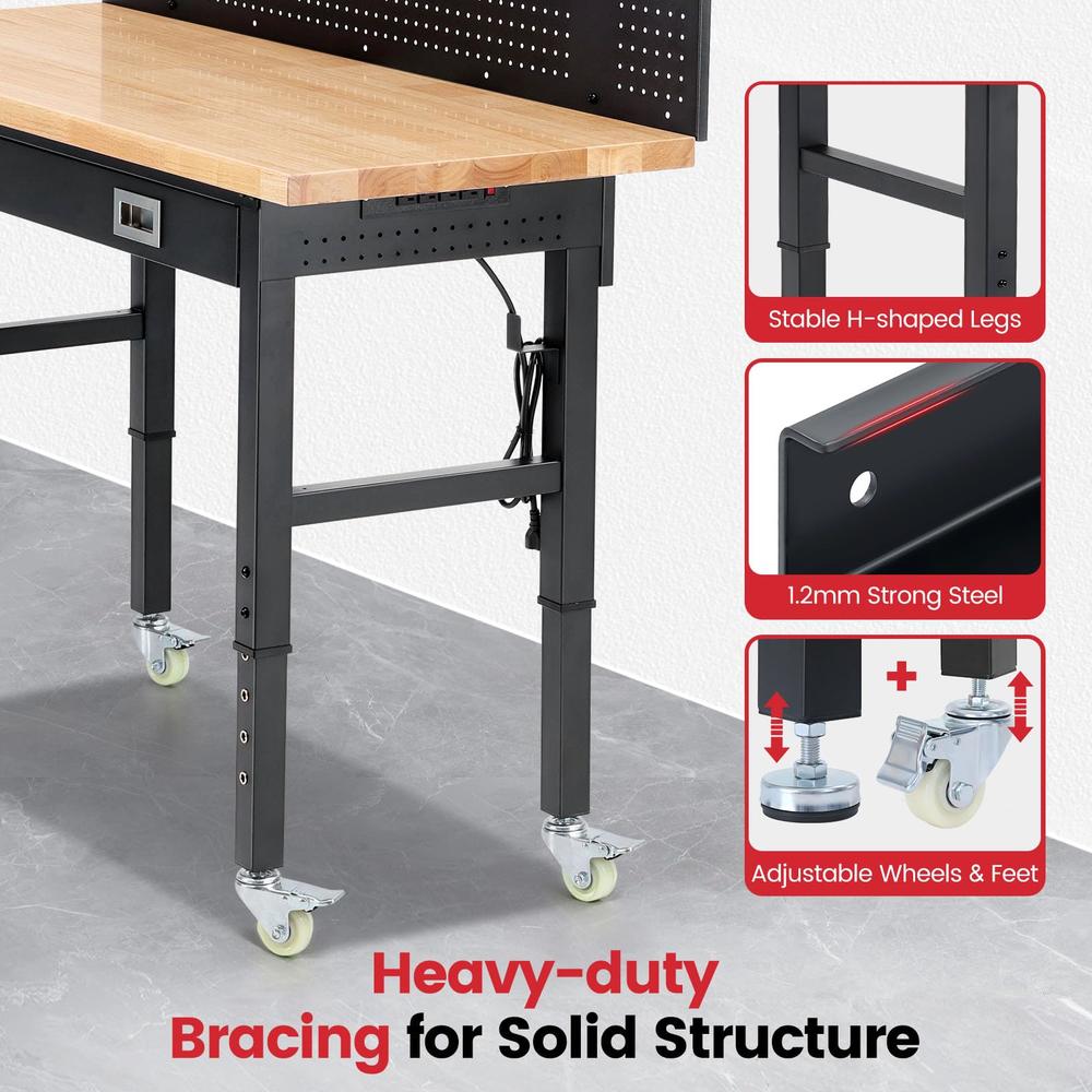 60 Inch Work Table Enjoywood Workbench With Wheels 60 Inch Heavy Duty Rubberwood Tabletop ...