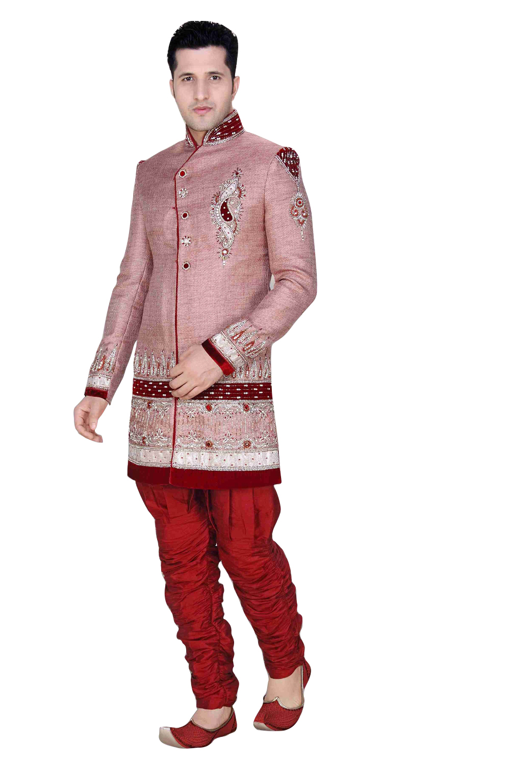Size 38 Chest Pink Men S Coats Jackets Sears Saris And Things Bl Ethnic Rose Pink Brocade Silk Indian Wedding Sherwani For Men
