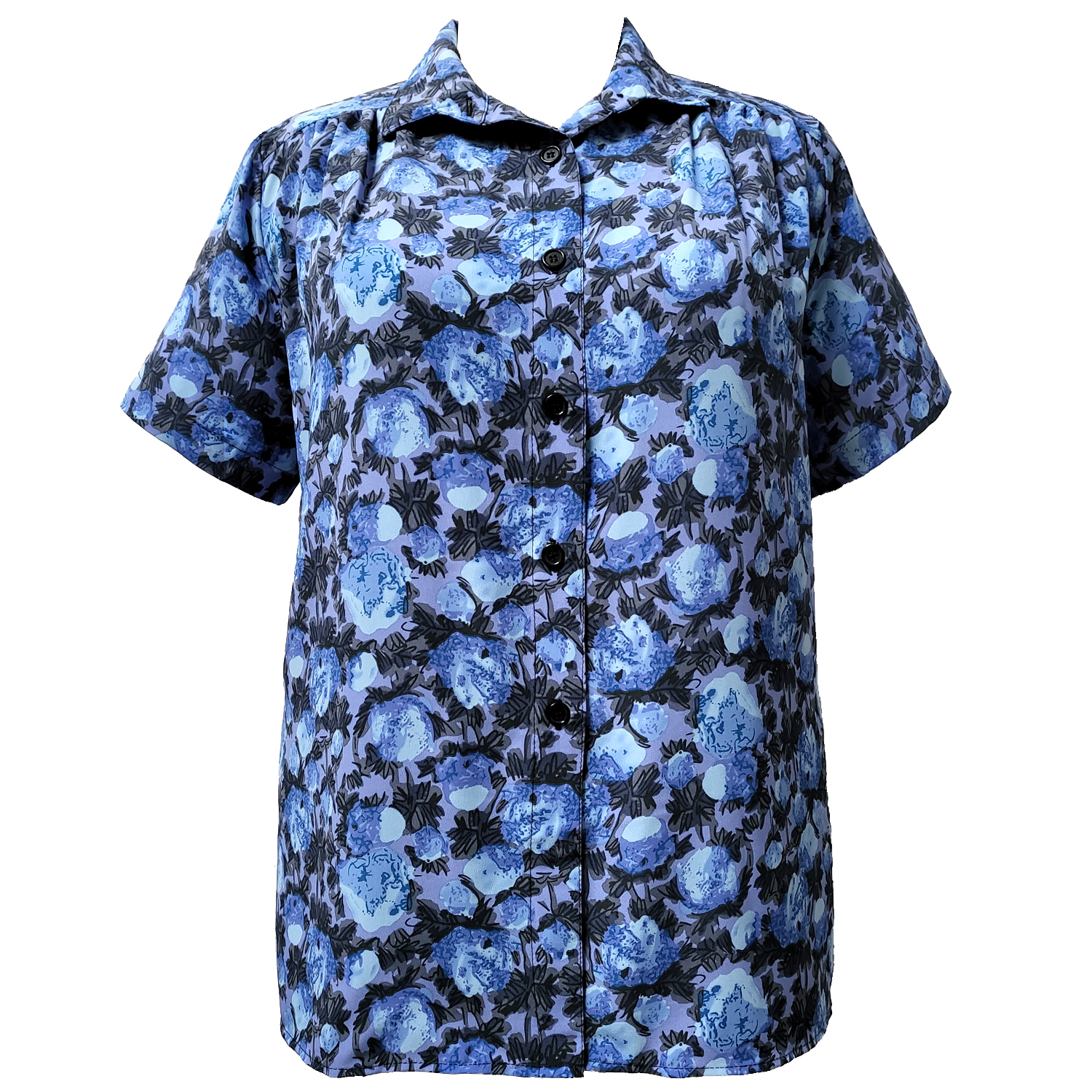 A Personal Touch Women's Plus Size Short Sleeve Button Front Tunic with Shirring - Blue Bloom