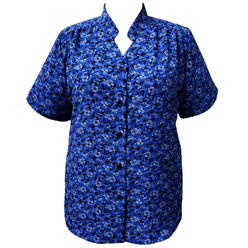 A Personal Touch Women's Plus size Short Sleeve Mandarin Collar V-Neck Tunic - Blue Pansy