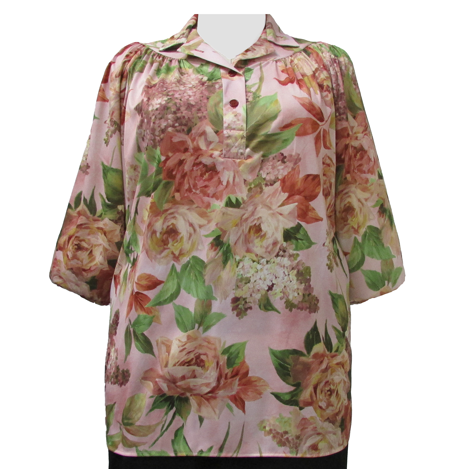A Personal Touch Peach Floral 3/4 Sleeve Pullover Plus Size Woman's Top