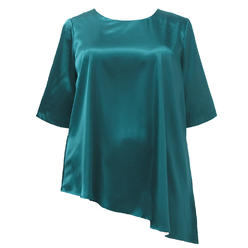 A Personal Touch Teal Asymmetrical 3/4 Sleeve Round Neck Pullover Plus Size Woman's Pullover Top