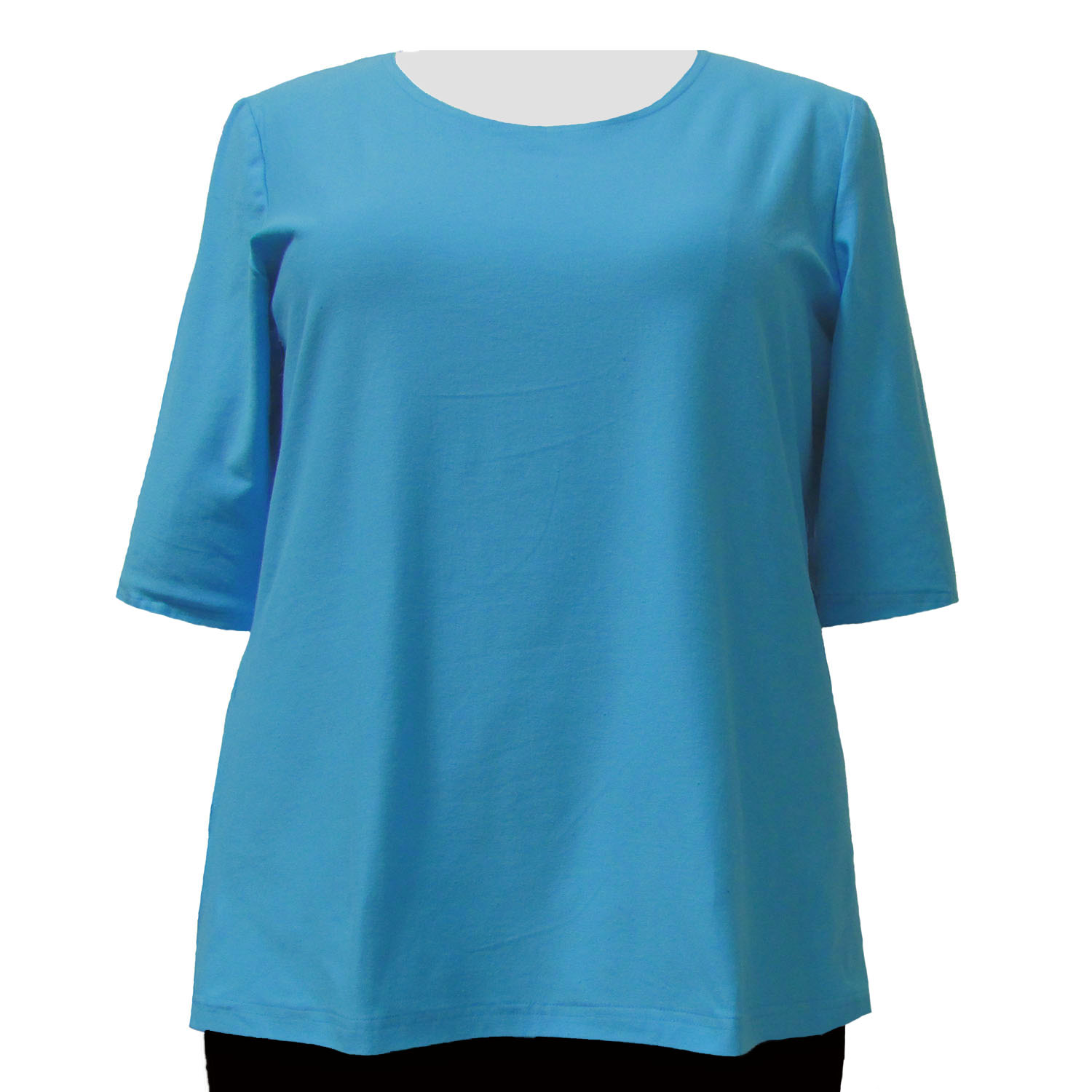 A Personal Touch Women's Plus Size Turquoise Cotton Knit 3/4 Sleeve Round Neck Pullover Top - 0X