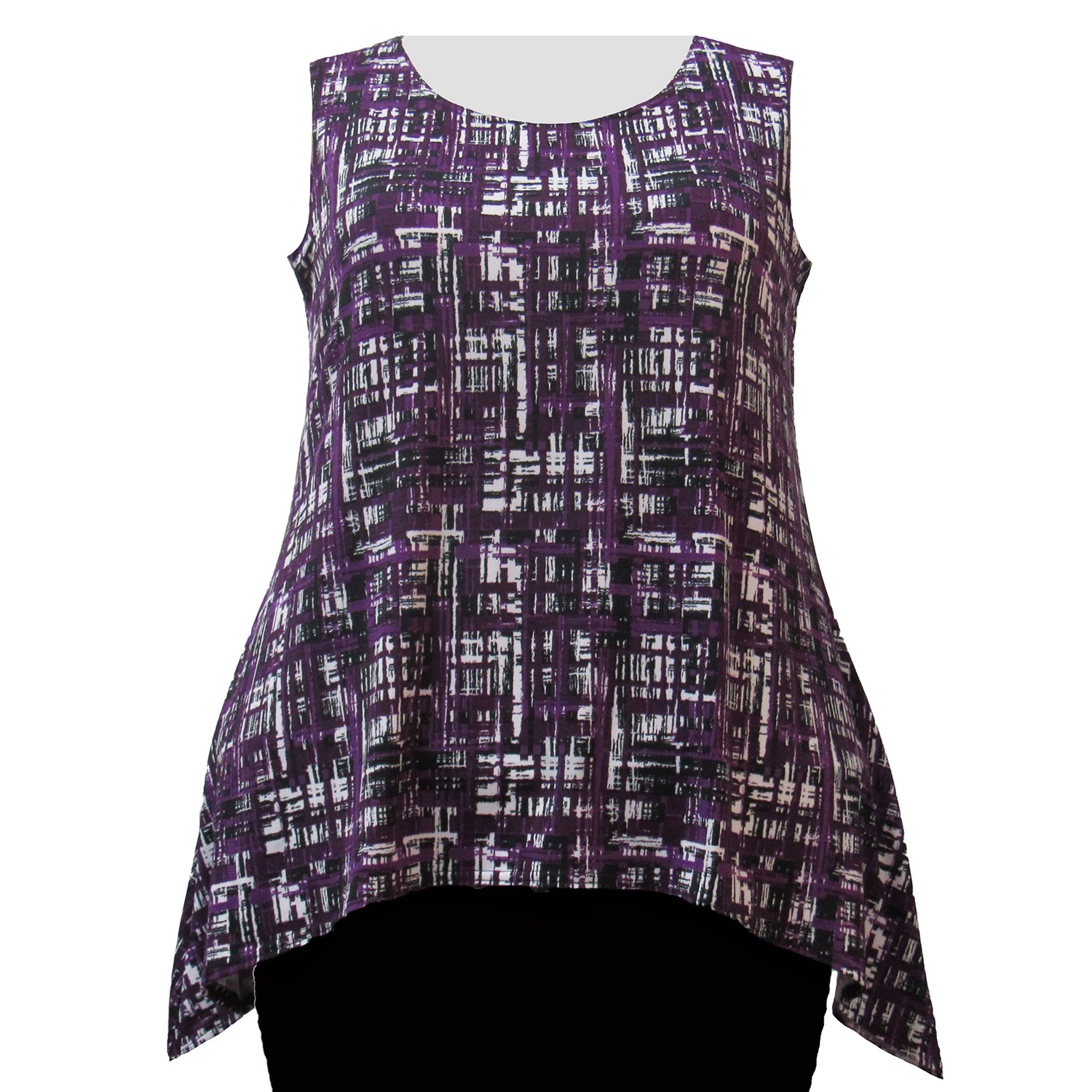 A Personal Touch Women's Plus Size Purple Maze Hankie Hem Tank Top