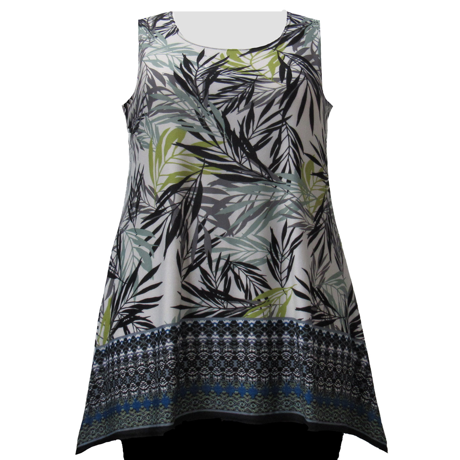A Personal Touch Women's Plus Size Green Floral Border Print Tank Top 