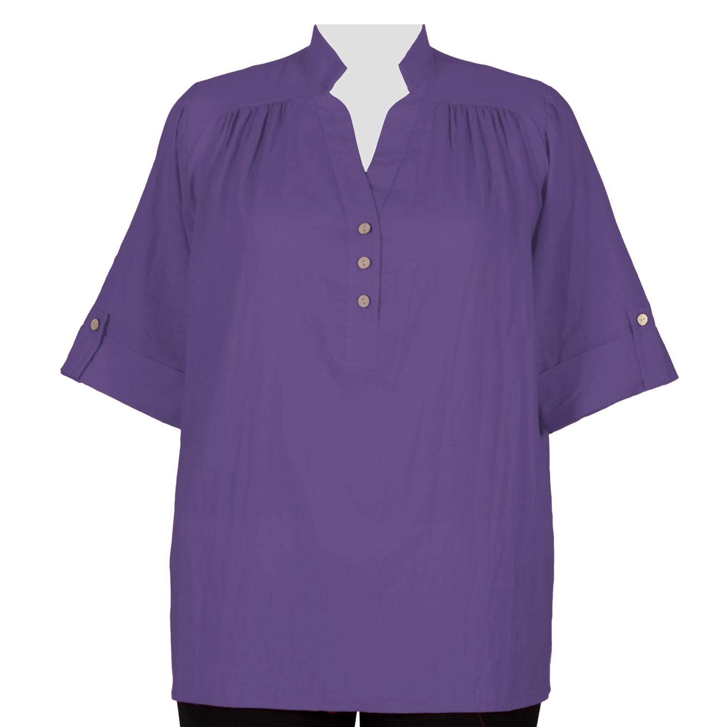 A Personal Touch Women's Plus Size Purple Gauze Placket Blouse 