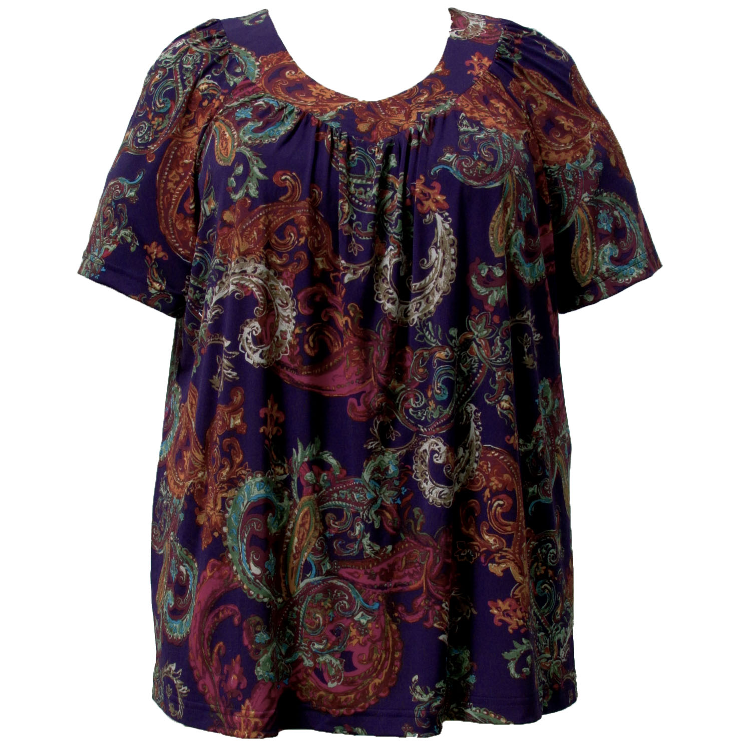 A Personal Touch Women's Plus Size Short Sleeve V-Neck Pullover Top - Purple Regal Paisley