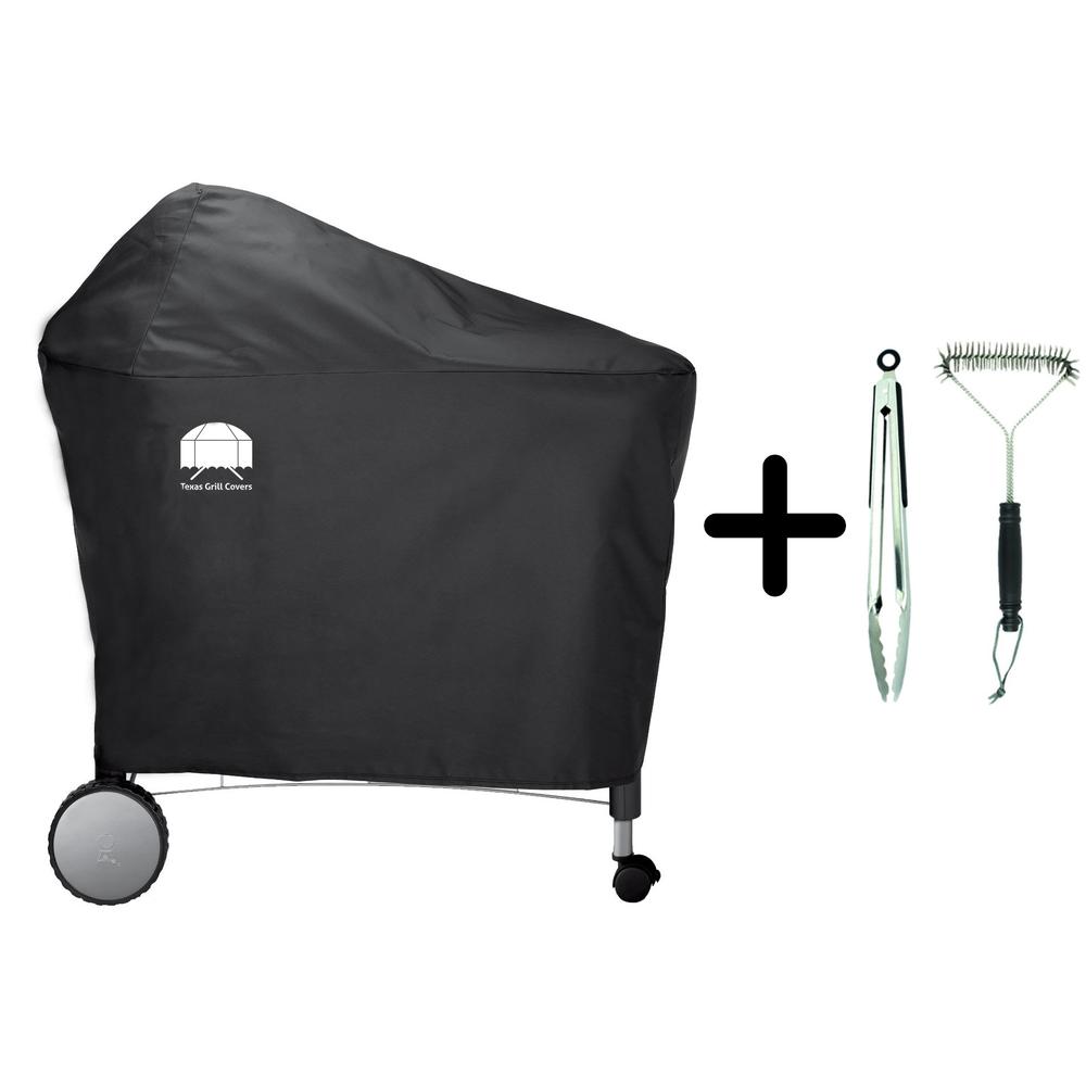 Weber Texas Gas BBQ Grill Cover 7455 Premium Cover for Weber Performer Deluxe Charcoal Grill. Bonus Grill Brush and Tongs