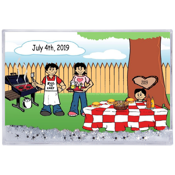 Friendly Folks Printed Perfection Personalized Backyard Barbeque 1 Boy 2 Girls Snow Frame Gift
