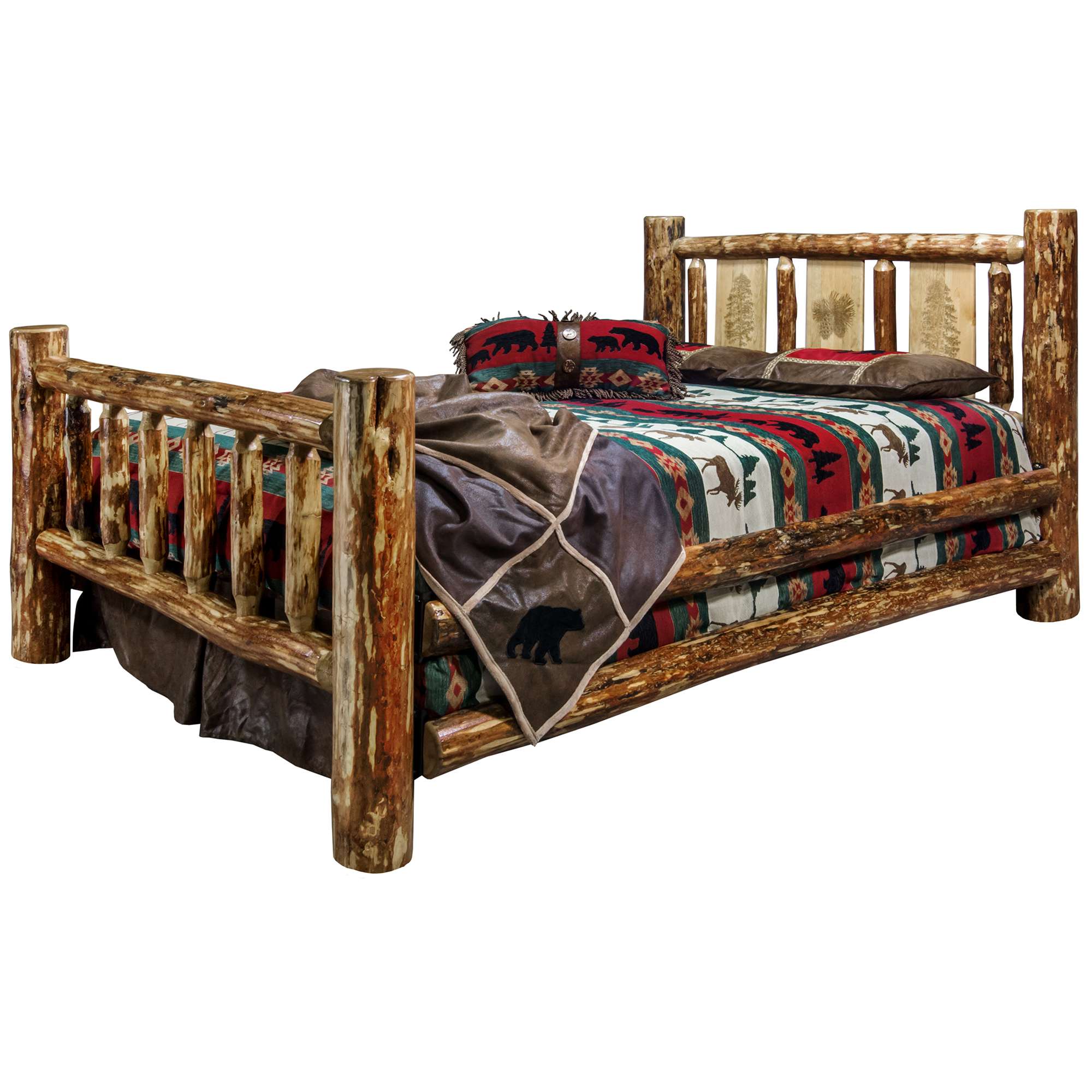 Montana Woodworks Glacier Country Collection Twin Bed w/ Laser Engraved Pine Tree Design