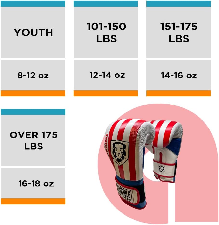 Amber USA Flag Colors Leather Training Boxing Gloves Boxing, Kickboxing, Muay Thai, MMA - Hook and Loop Closure - Men, Women, Kids