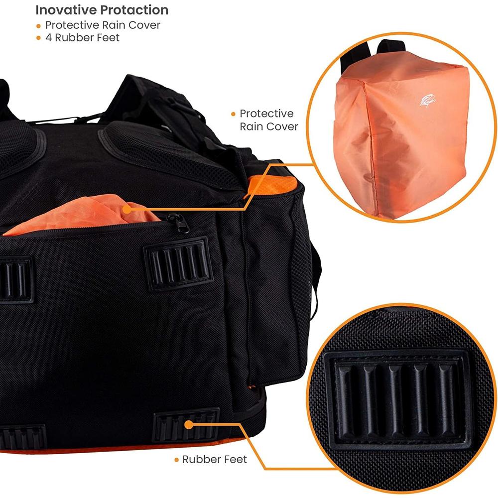Amber Sporting Goods Fishing Backpack: Waterproof Tackle Bag, Rain Cover, 4 Boxes, Stainless Steel Pliers, Lanyard