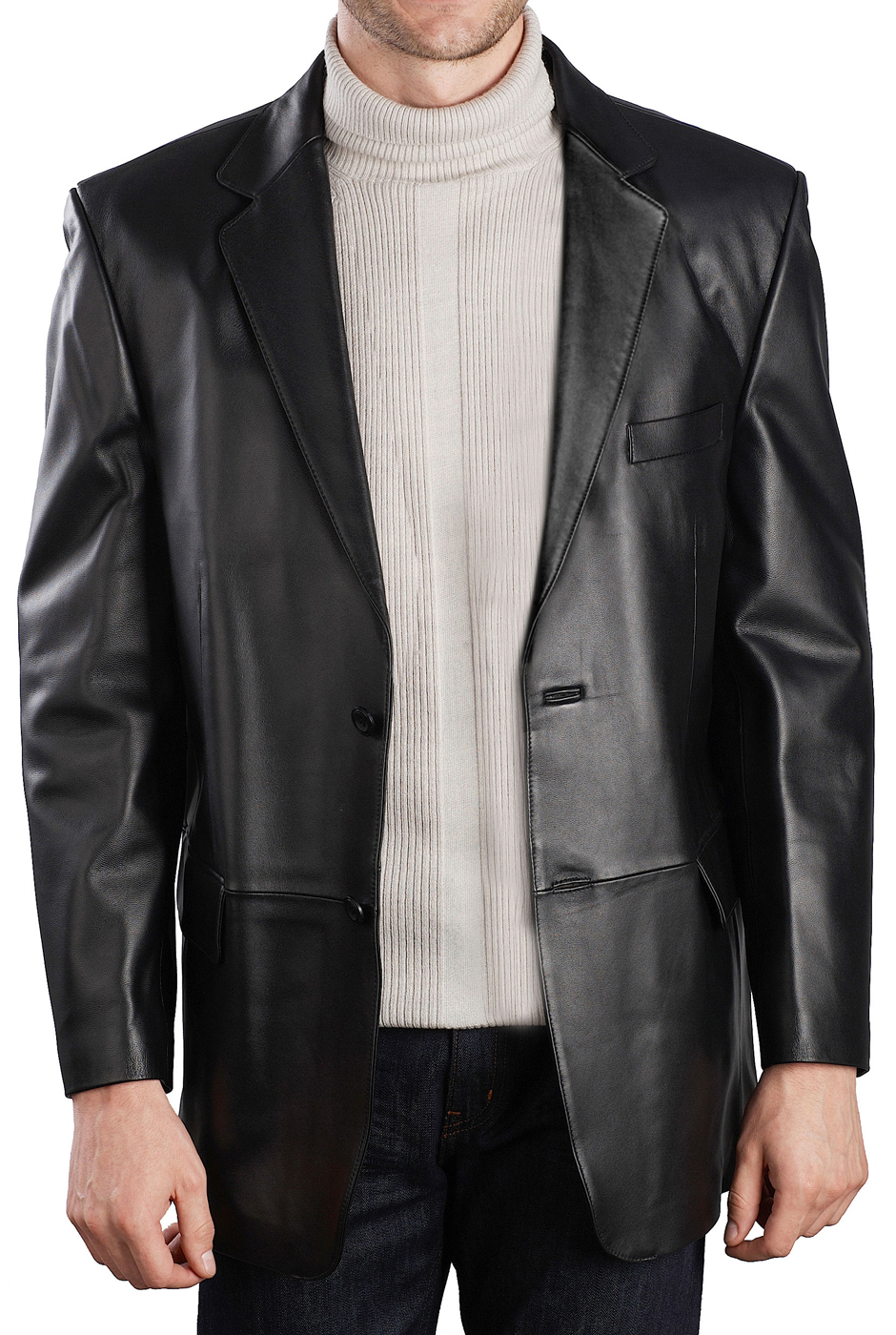 BGSD Men's Richard Classic 2-Button Leather Blazer Lambskin Sport Coat Jacket - Regular and Tall