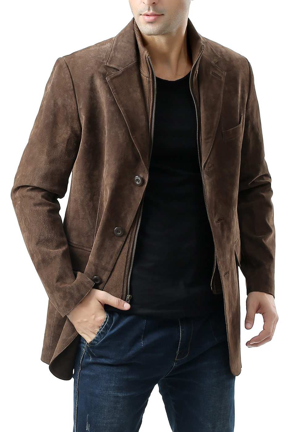 BGSD Men's Brett Leather Jacket Suede Sport Coat Jacket - Regular and Tall