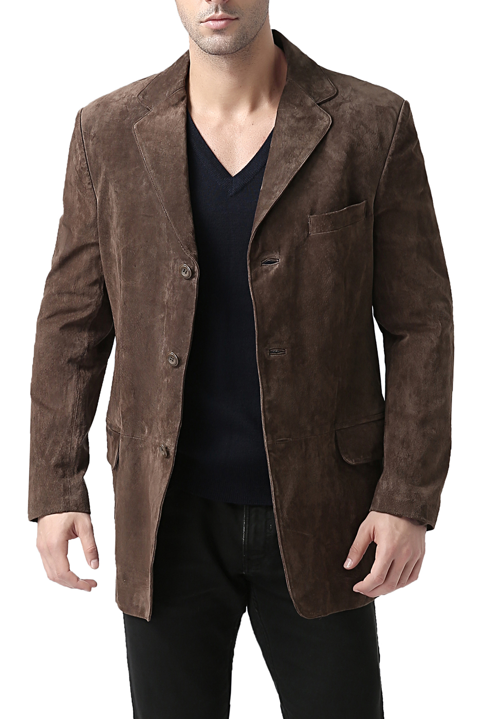 BGSD Men's Robert 3-Button Leather Blazer Suede Sport Coat Jacket - Short