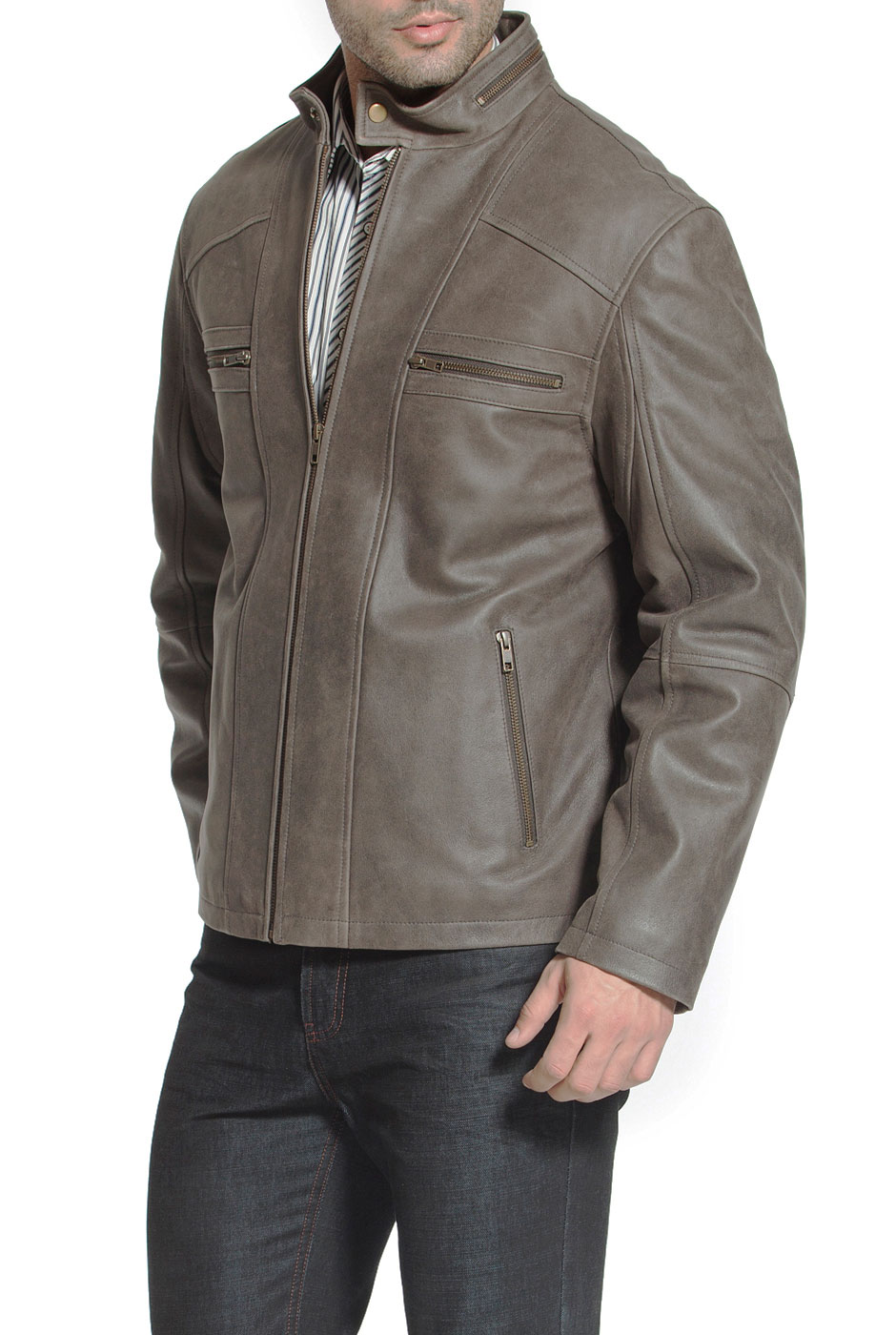 BGSD Men's Ethan Distressed Leather Motorcycle Jacket