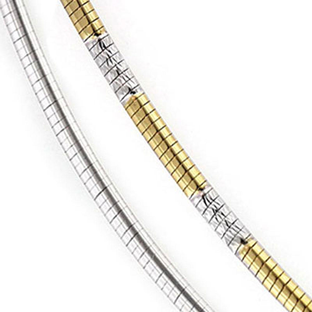 Luxury Lane 14k Yellow and White Gold Italian Reversible Omega Chain Necklace 1.80mm wide 15.5 inch long
