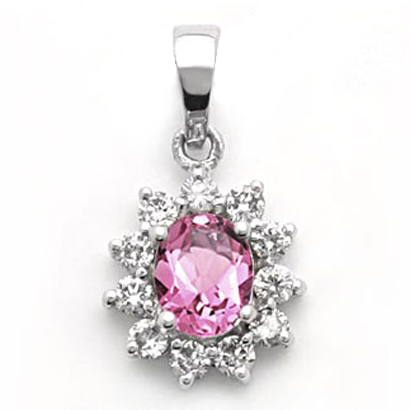 Luxury Lane 14k White Gold Genuine Pink Sapphire and Diamond Flower Pendant 
