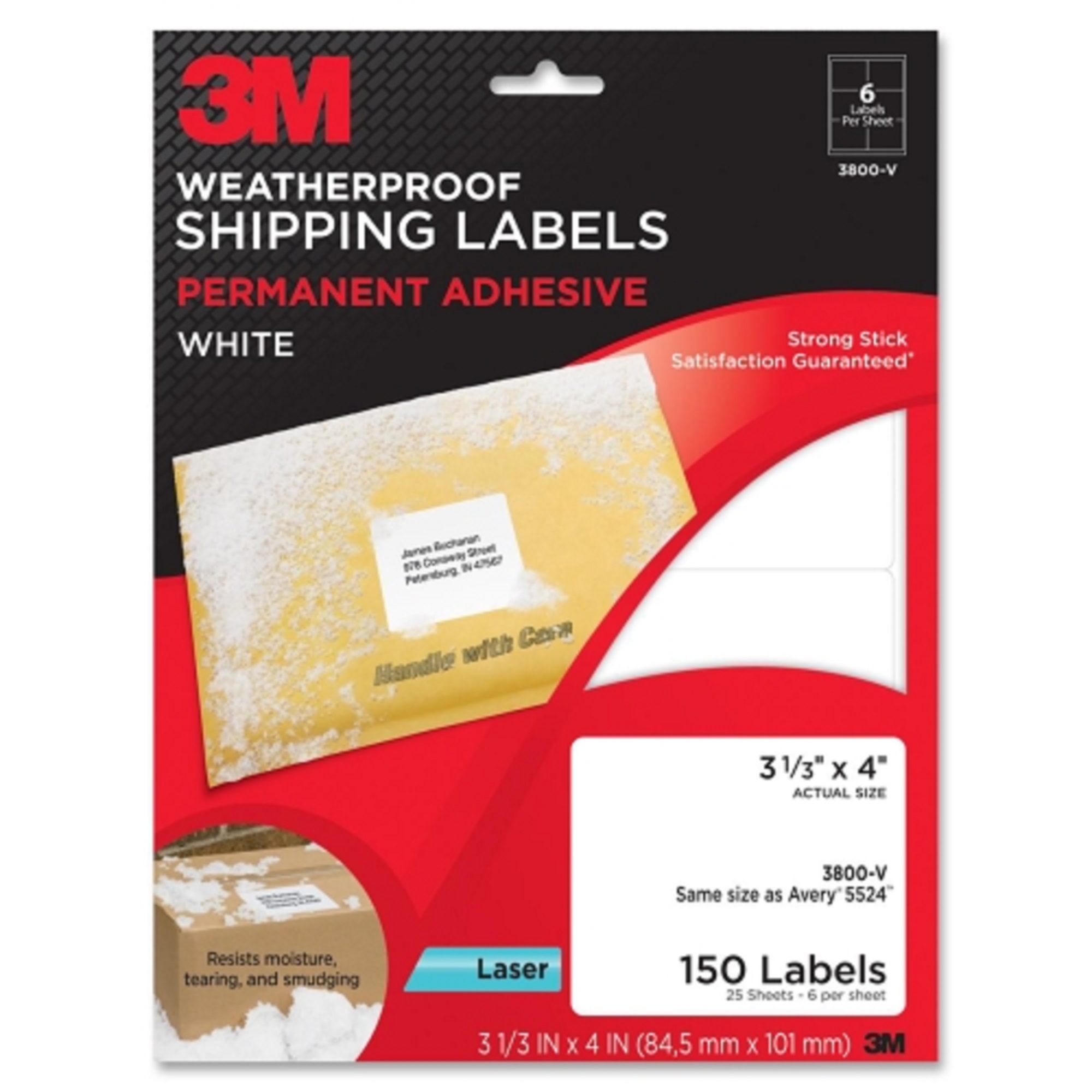 3m weatherproof permanent adhesive white shipping labels 3 5x4 3800