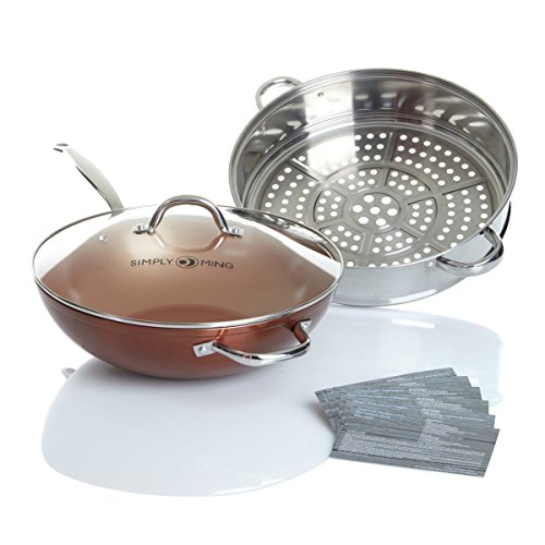 Simply Ming 13 Jumbo Wok Technolon Ceramic Nonstick And Stainless Steel Steamer Set In Vibrant Colors Copper Home Kitchen Cookware Fry Pans Skillets
