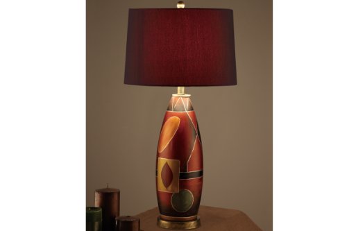 Poundex Contemporary Table Lamp With Red Hue Color Shade And Earth Poundex Contemporary Table Lamp With Red Hue Color Shade And Earth Base Pd11 F5346