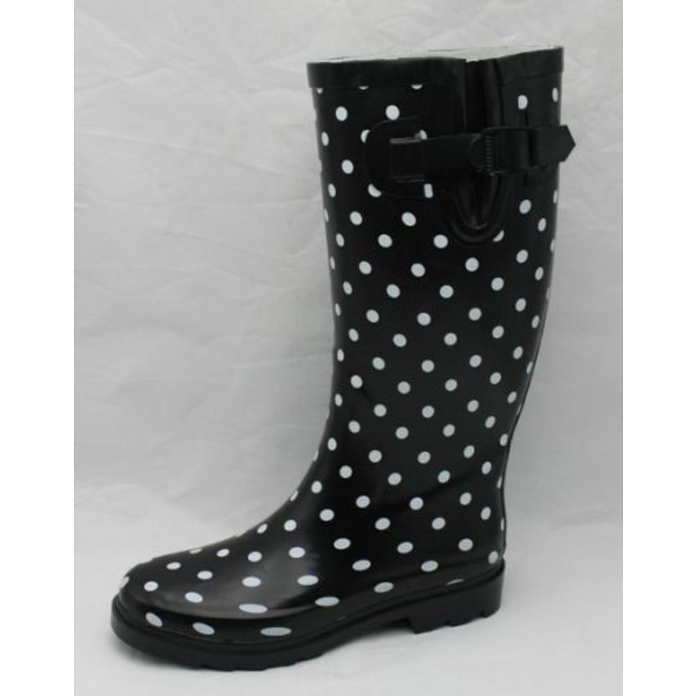 Mooglyz woman's Rain Boots Lady Rubber Rain Boot black polka dot