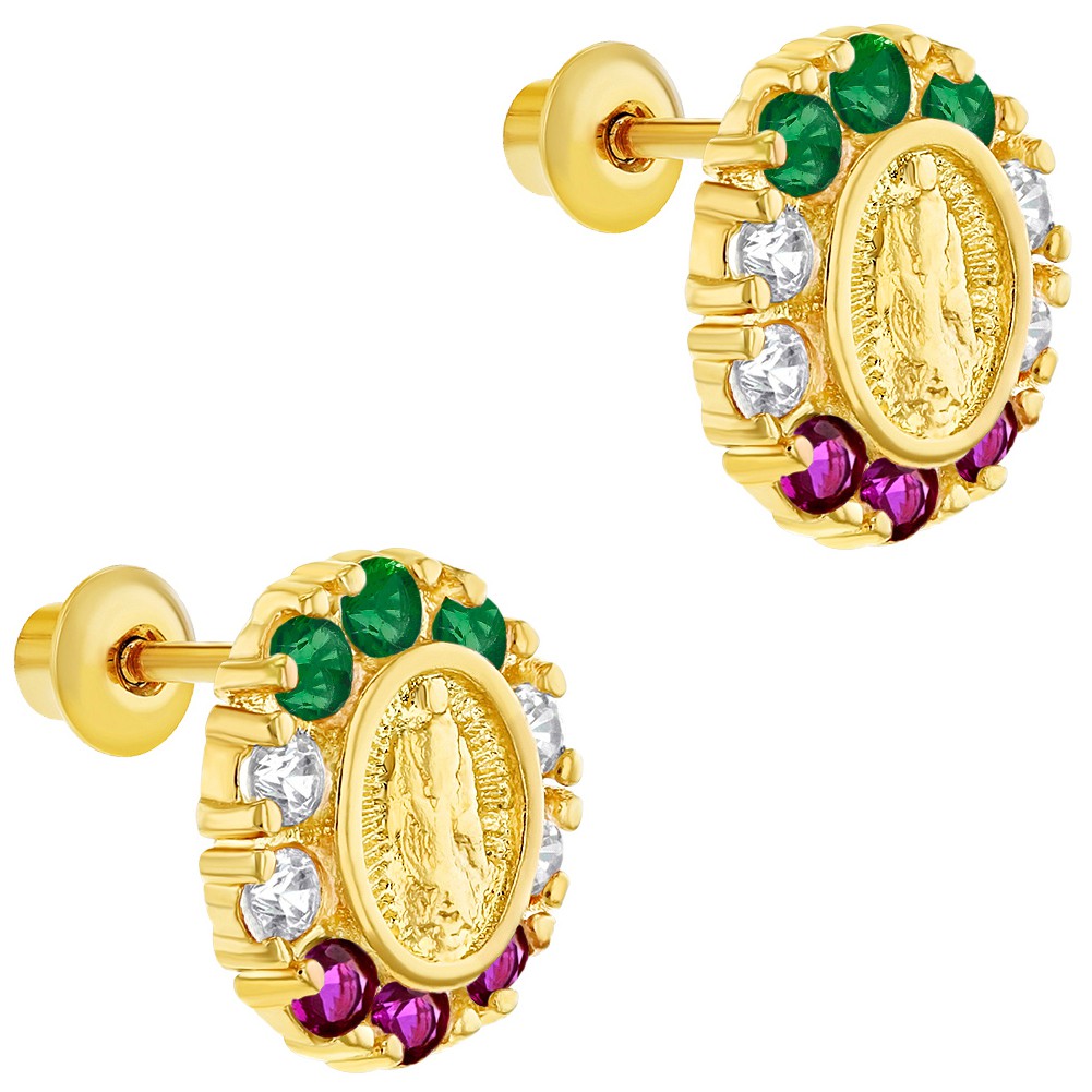 In Season Jewelry 18k Gold Plated Virgin Mary Lady Of Guadalupe In Season Jewelry 18k Gold Plated Virgin Mary Lady Of Guadalupe Back Earrings For Kids