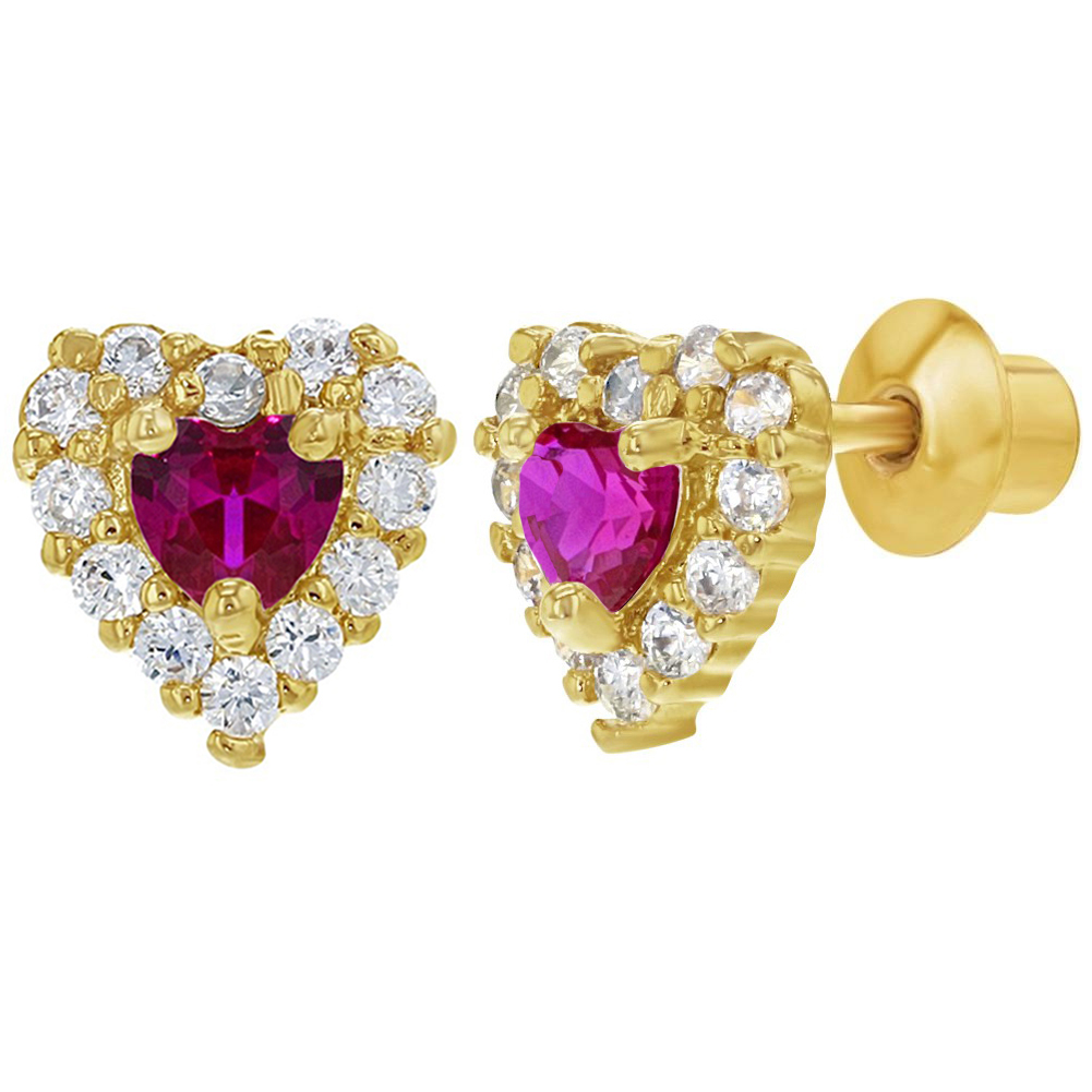 Gold Earrings For Baby In Season Jewelry 18k Gold Plated Heart Back Earrings Baby Toddlers S Hot Pink Clear