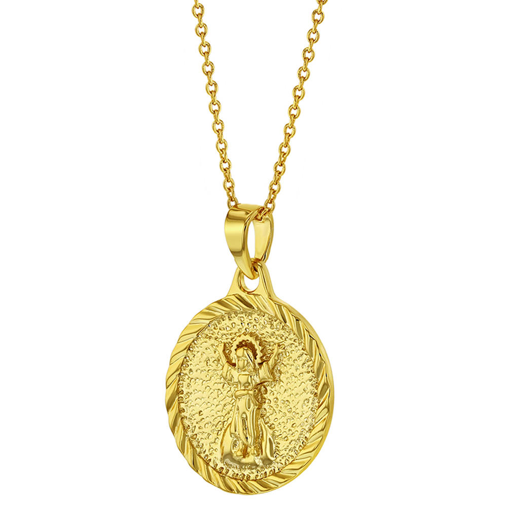 In Season Jewelry 18k Gold Plated Religious Divine Child Jesus Medal Protection Pendant Kids 16"