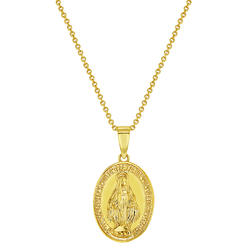 In Season Jewelry 18k Gold Plated Little Oval Miraculous Virgin Mary Medal Necklace Pendant 16"