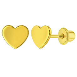 In Season Jewelry 18k Gold Plated Plain Heart Screw Back Safety Earrings Baby Kids Infants