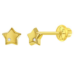 In Season Jewelry 14k Yellow Gold Small Polish Star Diamond Accent Baby Infant Screw Back Earrings