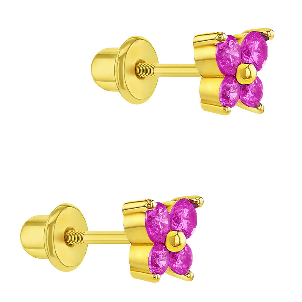 In Season Jewelry 18k Gold Plated Fuchsia Pink Butterfly Screw Back Baby Girls Kids Earrings