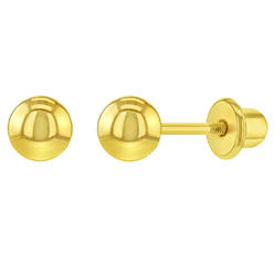 In Season Jewelry 18k Yellow Gold Plated Ball Screw Back Safety Baby Girls Earrings 4mm