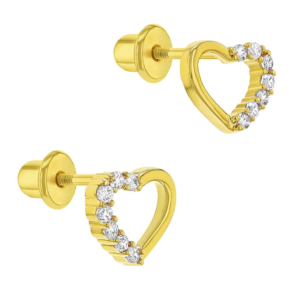 In Season Jewelry 18k Gold Plated Clear Crystal Heart Children Baby Girl Screw Backs Earrings