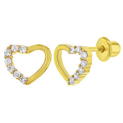 In Season Jewelry 18k Gold Plated Clear Crystal Heart Children Baby Girl Screw Backs Earrings