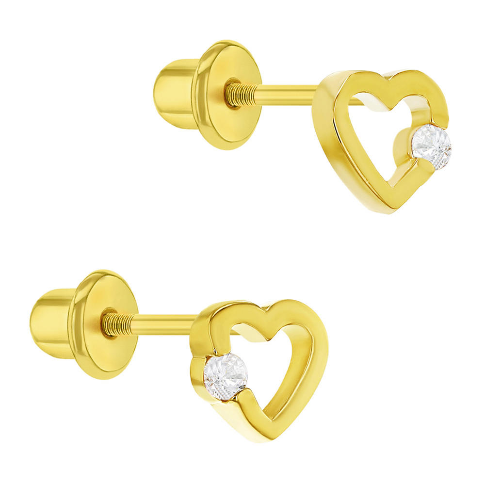In Season Jewelry 18k Gold Plated Tiny Clear Crystal Heart Screw Back Earrings for Baby Girls