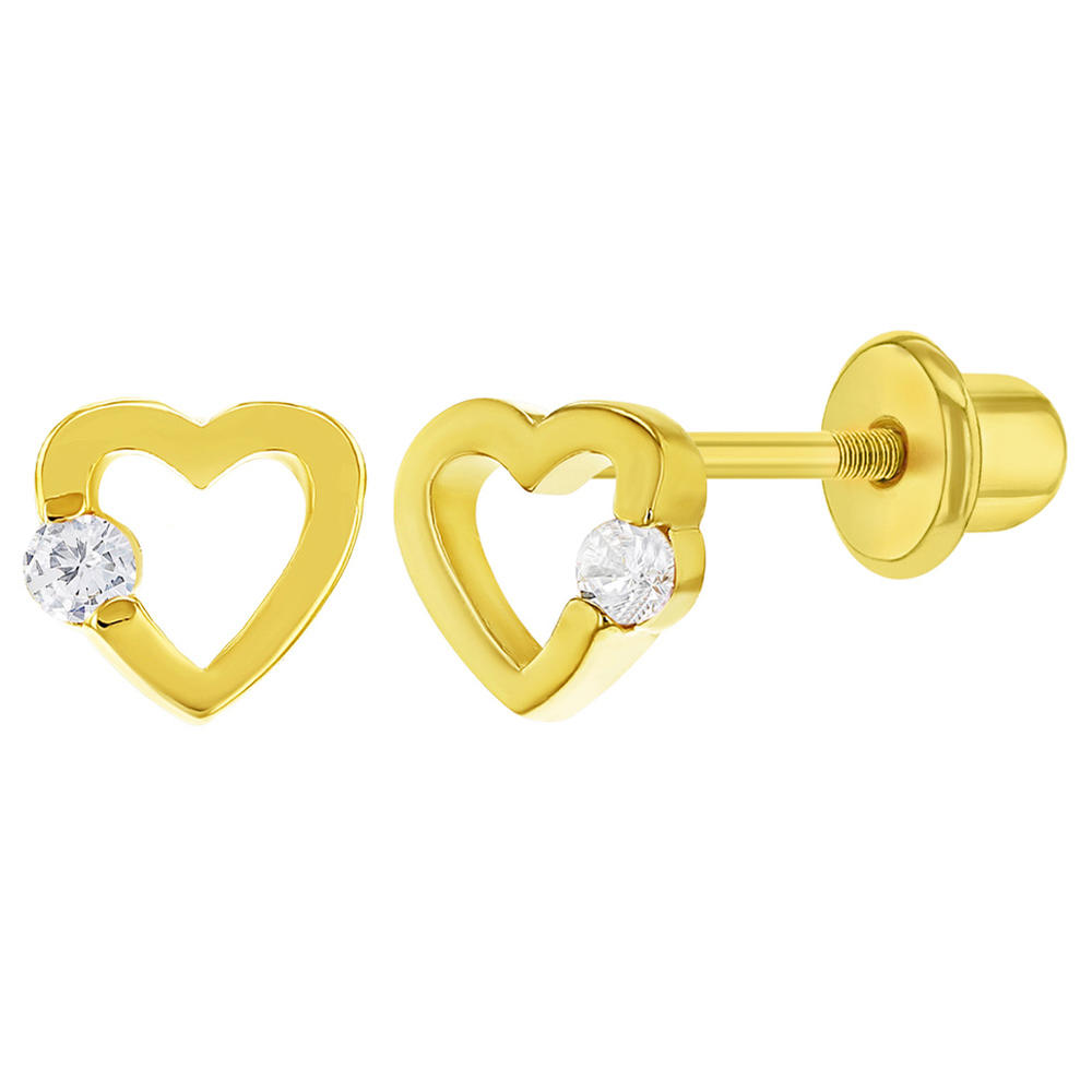 In Season Jewelry 18k Gold Plated Tiny Clear Crystal Heart Screw Back Earrings for Baby Girls