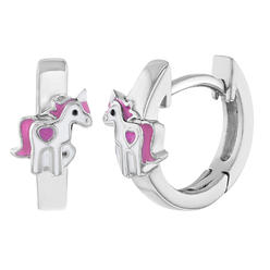 In Season Jewelry 925 Sterling Silver Pink Enamel Unicorn Hoop Huggie Earrings for Girls Teens
